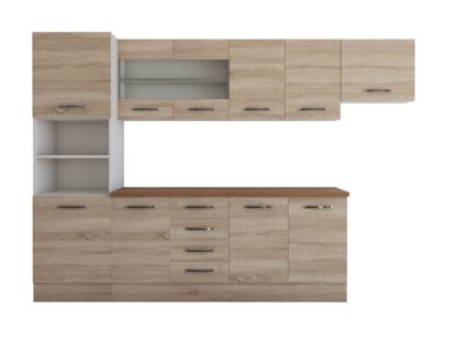 Bucatarie Alfa 300 cm, sonoma, blat termic nuc, corp inalt cuptor si corp hota - imagine 6