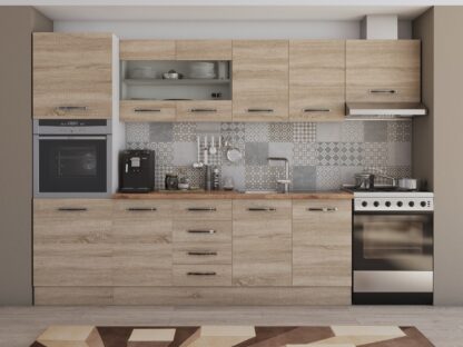 Bucatarie Alfa 300 cm, sonoma, blat termic nuc, corp inalt cuptor si corp hota - imagine 3