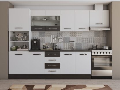 Bucatarie Alfa 300 cm, alb / wenge, blat termic wenge, corp inalt cuptor si corp hota - imagine 2