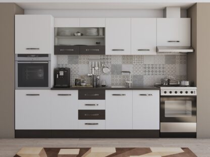 Bucatarie Alfa 300 cm, alb / wenge, blat termic wenge, corp inalt cuptor si corp hota - imagine 3