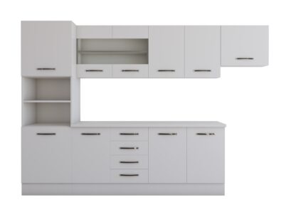 Bucatarie Alfa 300 cm, alb, blat termic alb, corp inalt cuptor si corp hota - imagine 6
