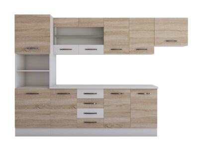 Bucatarie Alfa 300 cm, sonoma / alb, blat termic alb, corp inalt cuptor si corp hota - imagine 6