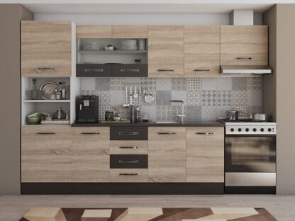 Bucatarie Alfa 300 cm, sonoma / wenge, blat termic wenge, corp inalt cuptor si corp hota - imagine 2