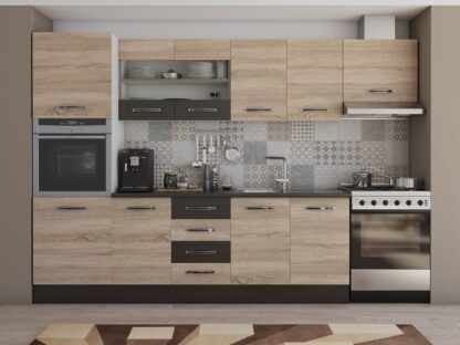 Bucatarie Alfa 300 cm, sonoma / wenge, blat termic wenge, corp inalt cuptor si corp hota - imagine 3