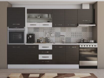 Bucatarie Alfa 300 cm, wenge / alb, blat termic alb, corp inalt cuptor si corp hota - imagine 3