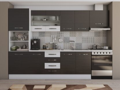 Bucatarie Alfa 300 cm, wenge / alb, blat termic alb, corp inalt cuptor si corp hota - imagine 2