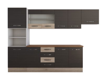 Bucatarie Alfa 300 cm, wenge / sonoma, blat termic nuc, corp inalt cuptor si corp hota - imagine 6