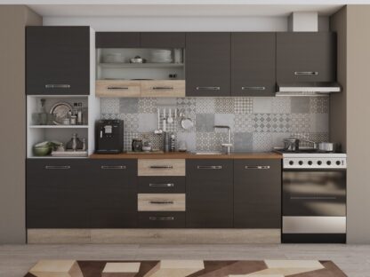 Bucatarie Alfa 300 cm, wenge / sonoma, blat termic nuc, corp inalt cuptor si corp hota - imagine 2