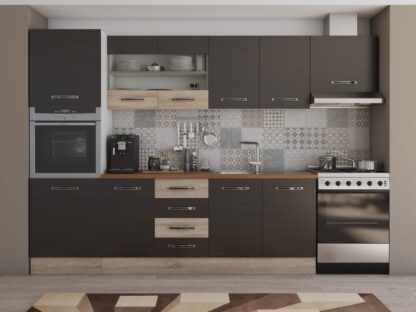 Bucatarie Alfa 300 cm, wenge / sonoma, blat termic nuc, corp inalt cuptor si corp hota - imagine 3