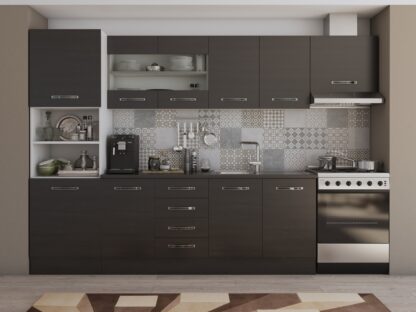 Bucatarie Alfa 300 cm, wenge, blat termic wenge, corp inalt cuptor si corp hota - imagine 2