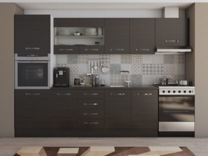 Bucatarie Alfa 300 cm, wenge, blat termic wenge, corp inalt cuptor si corp hota - imagine 3