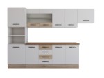 Bucatarie Alfa 300 cm, alb / sonoma, blat termic nuc, corp inalt cuptor si corp hota - imagine 6