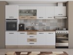 Bucatarie Alfa 300 cm, alb / sonoma, blat termic nuc, corp inalt cuptor si corp hota - imagine 3