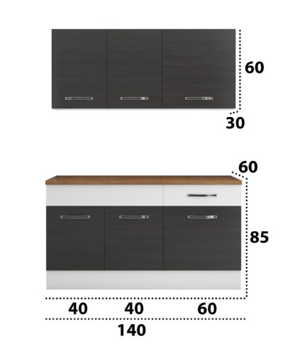 Bucatarie Sofia 140 cm, wenge / alb, blat termic nuc - imagine 4