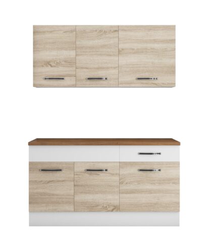 Bucatarie Sofia 140 cm, sonoma / alb, blat termic nuc - imagine 3