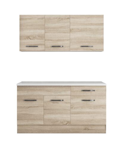Bucatarie Sofia 140 cm, sonoma, blat termic alb - imagine 5