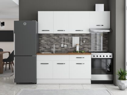 Bucatarie Sofia 200 cm, alb, blat termic nuc, corp hota - imagine 2