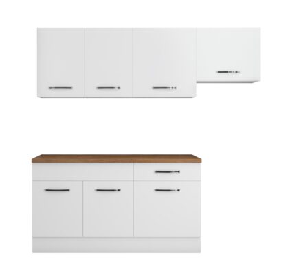 Bucatarie Sofia 200 cm, alb, blat termic nuc, corp hota - imagine 5