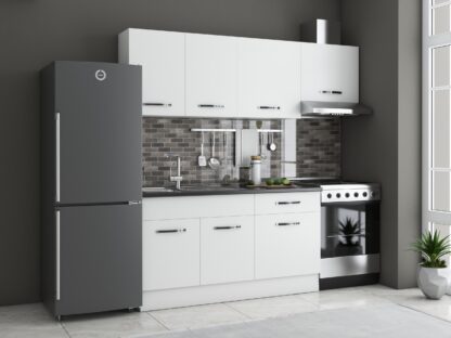 Bucatarie Sofia 200 cm, alb, blat termic wenge, corp hota