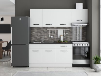 Bucatarie Sofia 200 cm, alb, blat termic wenge, corp hota - imagine 2