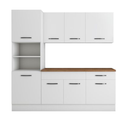 Bucatarie Sofia 200 cm, alb, blat termic nuc, corp cuptor incorporabil - imagine 5
