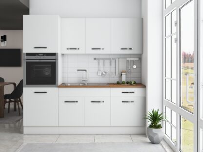 Bucatarie Sofia 200 cm, alb, blat termic nuc, corp cuptor incorporabil - imagine 2