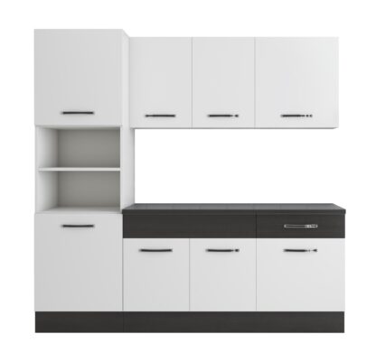 Bucatarie Sofia 200 cm, alb / wenge, blat termic wenge, corp cuptor incorporabil - imagine 5