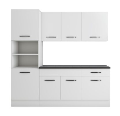 Bucatarie Sofia 200 cm, alb, blat termic wenge, corp cuptor incorporabil - imagine 5
