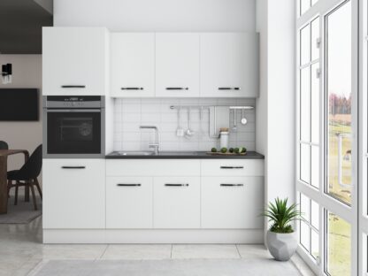 Bucatarie Sofia 200 cm, alb, blat termic wenge, corp cuptor incorporabil - imagine 2