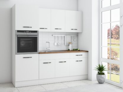 Bucatarie Sofia 200 cm, alb, blat termic nuc, corp cuptor incorporabil