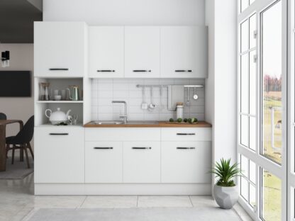 Bucatarie Sofia 200 cm, alb, blat termic nuc, corp cuptor incorporabil - imagine 3