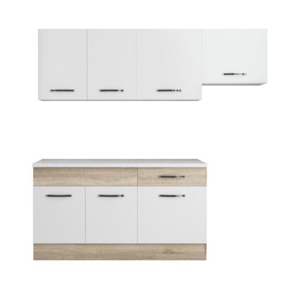 Bucatarie Sofia 200 cm, alb / sonoma, blat termic alb, corp hota - imagine 5