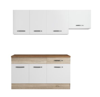 Bucatarie Sofia 200 cm, alb / sonoma, blat termic nuc, corp hota - imagine 4