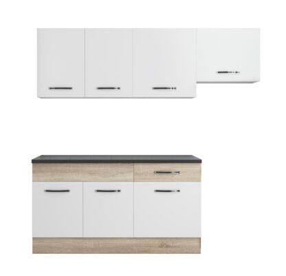 Bucatarie Sofia 200 cm, alb / sonoma, blat termic wenge, corp hota - imagine 4
