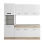Bucatarie Sofia 200 cm, alb / sonoma, blat termic alb, corp cuptor incorporabil - imagine 5