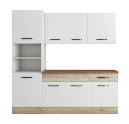 Bucatarie Sofia 200 cm, alb / sonoma, blat termic nuc, corp cuptor incorporabil - imagine 5