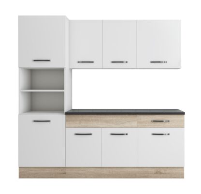 Bucatarie Sofia 200 cm, alb / sonoma, blat termic wenge, corp cuptor incorporabil - imagine 5