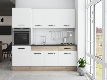 Bucatarie Sofia 200 cm, alb / sonoma, blat termic wenge, corp cuptor incorporabil - imagine 2