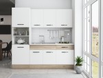 Bucatarie Sofia 200 cm, alb / sonoma, blat termic alb, corp cuptor incorporabil - imagine 3