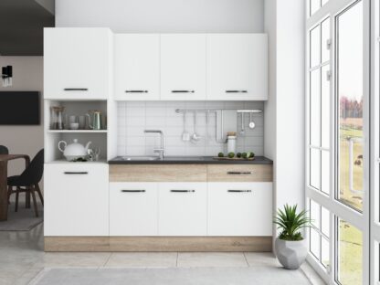 Bucatarie Sofia 200 cm, alb / sonoma, blat termic wenge, corp cuptor incorporabil - imagine 3