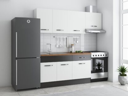 Bucatarie Sofia 200 cm, alb / wenge, blat termic nuc, corp hota