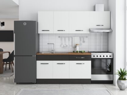 Bucatarie Sofia 200 cm, alb / wenge, blat termic nuc, corp hota - imagine 2