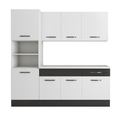 Bucatarie Sofia 200 cm, alb / wenge, blat termic alb, corp cuptor incorporabil - imagine 5