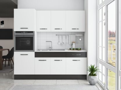 Bucatarie Sofia 200 cm, alb / wenge, blat termic alb, corp cuptor incorporabil - imagine 2