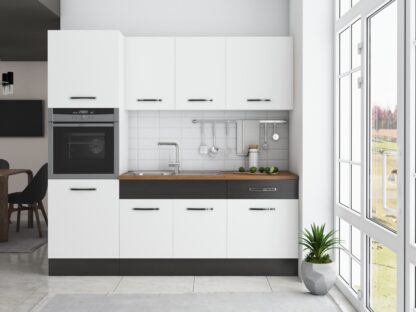 Bucatarie Sofia 200 cm, alb / wenge, blat termic nuc, corp cuptor incorporabil - imagine 2