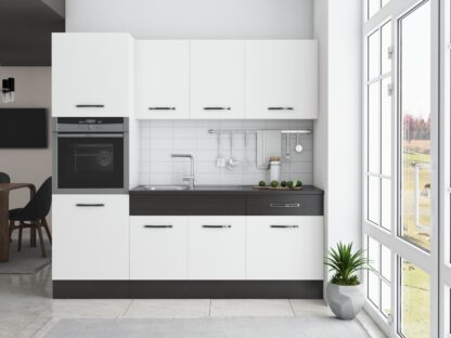 Bucatarie Sofia 200 cm, alb / wenge, blat termic wenge, corp cuptor incorporabil - imagine 2