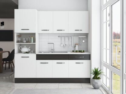 Bucatarie Sofia 200 cm, alb / wenge, blat termic alb, corp cuptor incorporabil - imagine 3