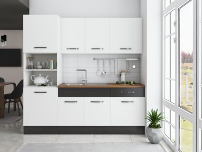 Bucatarie Sofia 200 cm, alb / wenge, blat termic nuc, corp cuptor incorporabil - imagine 4
