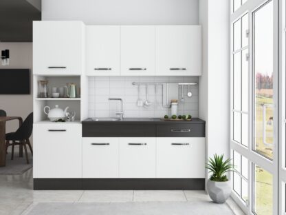 Bucatarie Sofia 200 cm, alb / wenge, blat termic wenge, corp cuptor incorporabil - imagine 3