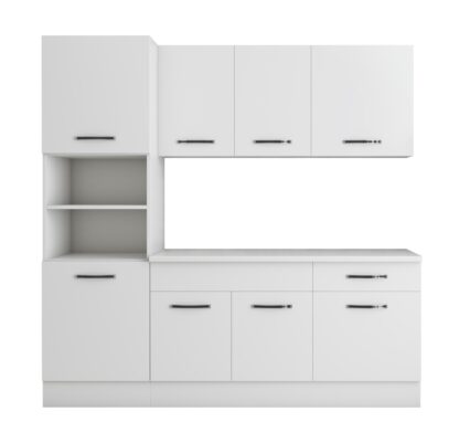 Bucatarie Sofia 200 cm, alb, blat termic alb, corp cuptor incorporabil - imagine 5